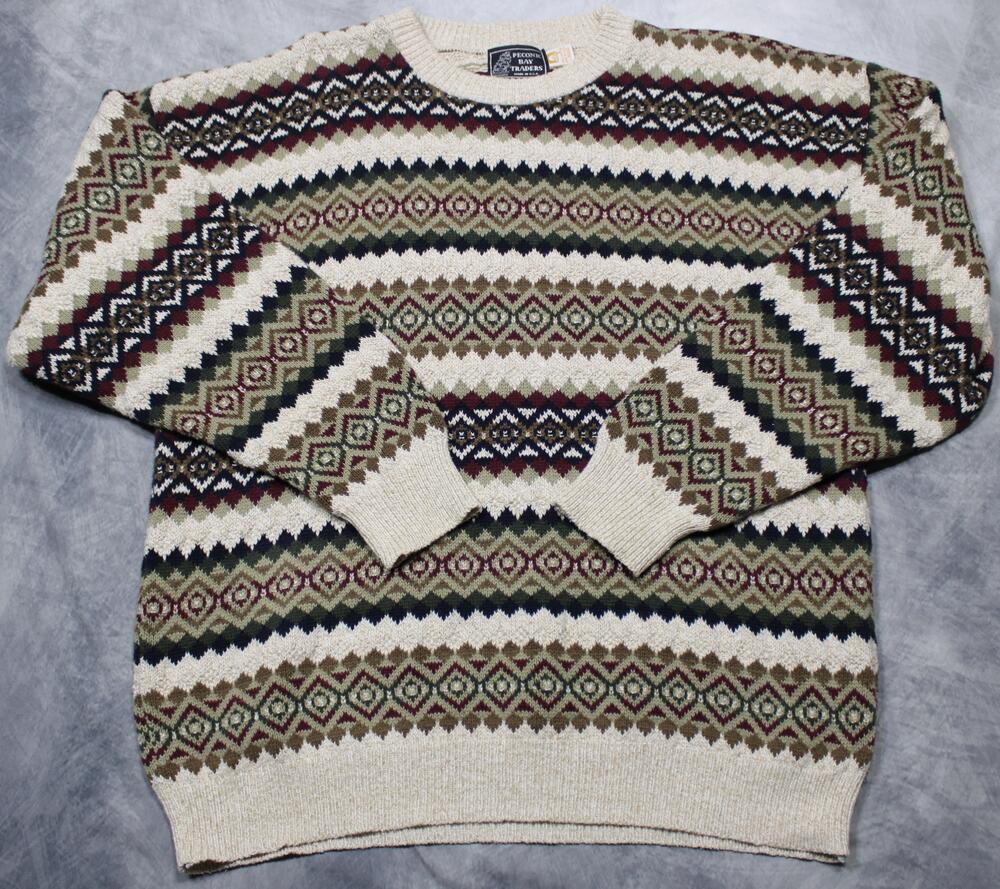 Vintage USA Peconic Bay Traders Sweater Mens Large Multicolor Fair Isle
